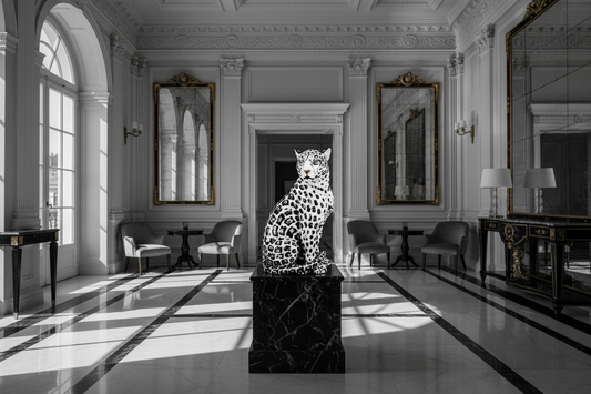 Giaguaro bianco nero bocca chiusa